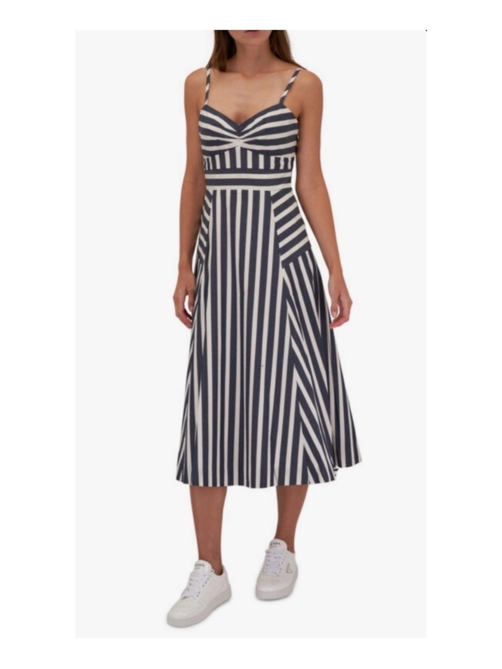 Veronica Beard Blige Navy and White Striped Midi Dress